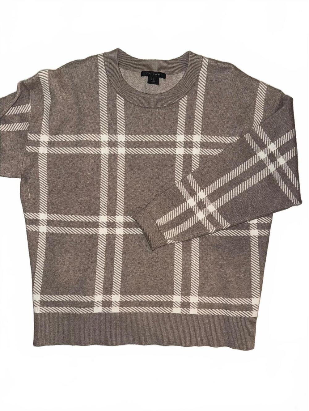 Women's Elie Tahari Taupe Plaid Sweater Size XL